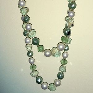 Vintage Green/Pearl layered necklace